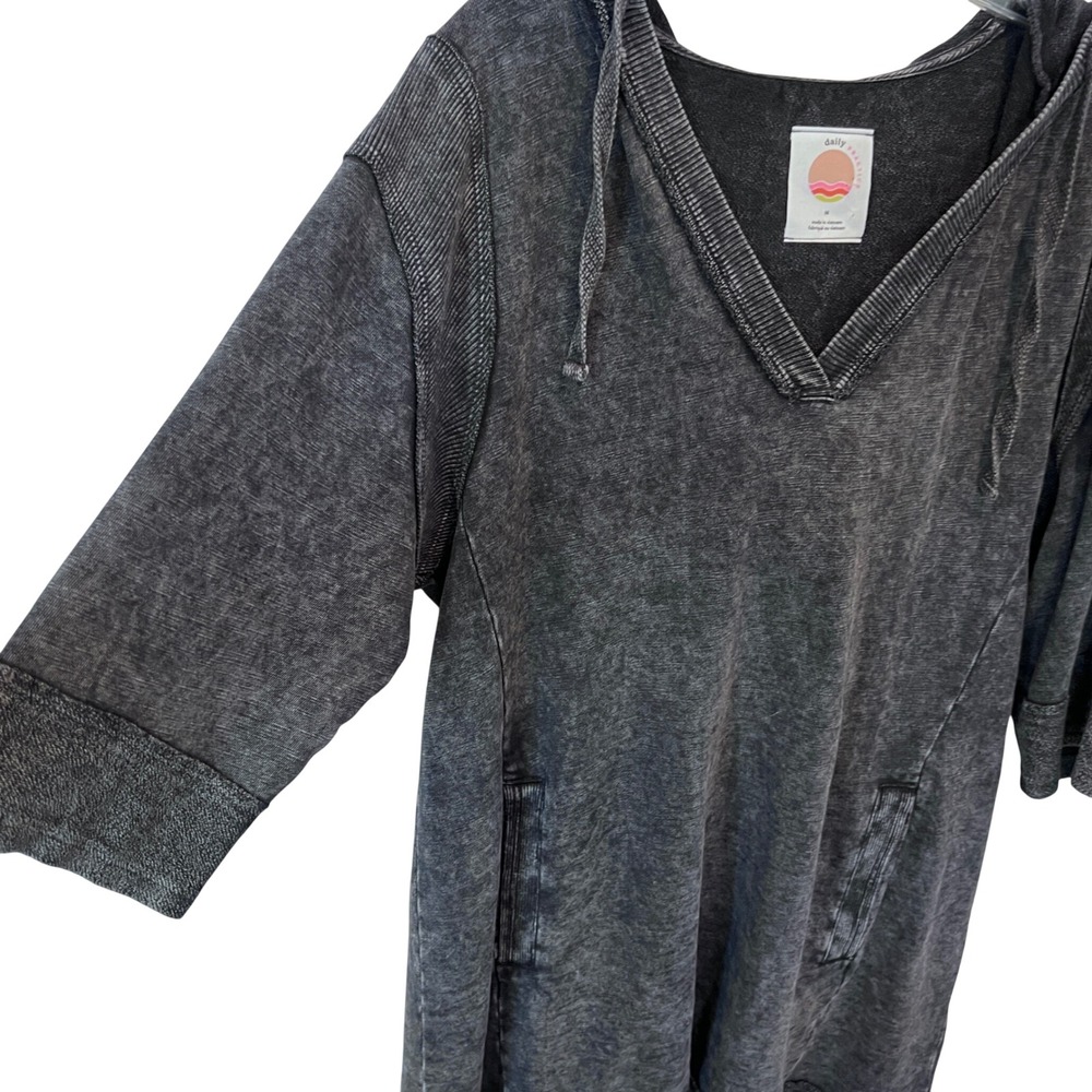 Daily Practice Anthropologie Hooded Sweatshirt Dress Black Mineral Wash Medium - Picture 6 of 13